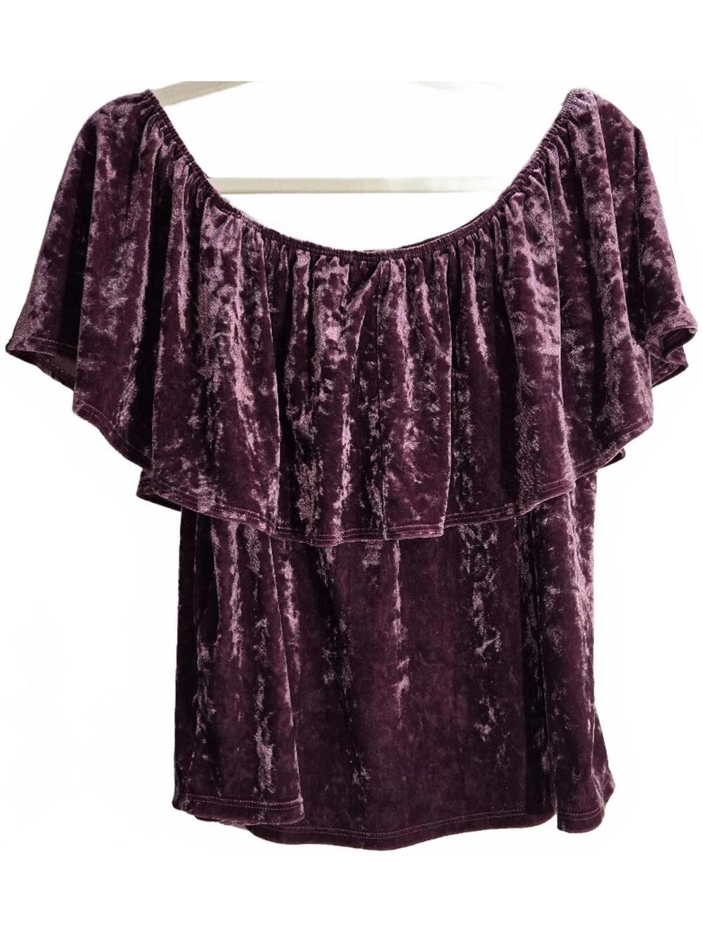 Tres Bien Purple Velvet Off-Shoulder Ruffle Top Size Large